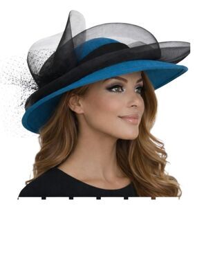 Vintage Dajon New York Blue Wool Wide Brim Hat 22” Elegant Church Derby